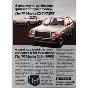 1979 Mazda GLC  Hatchback Vintage Print Ad RX-7 Import Cars 70s Wall Art